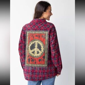 Natural Life Telluride Patch Flannel Shirt - Practice Peace - Size XL - NWT
